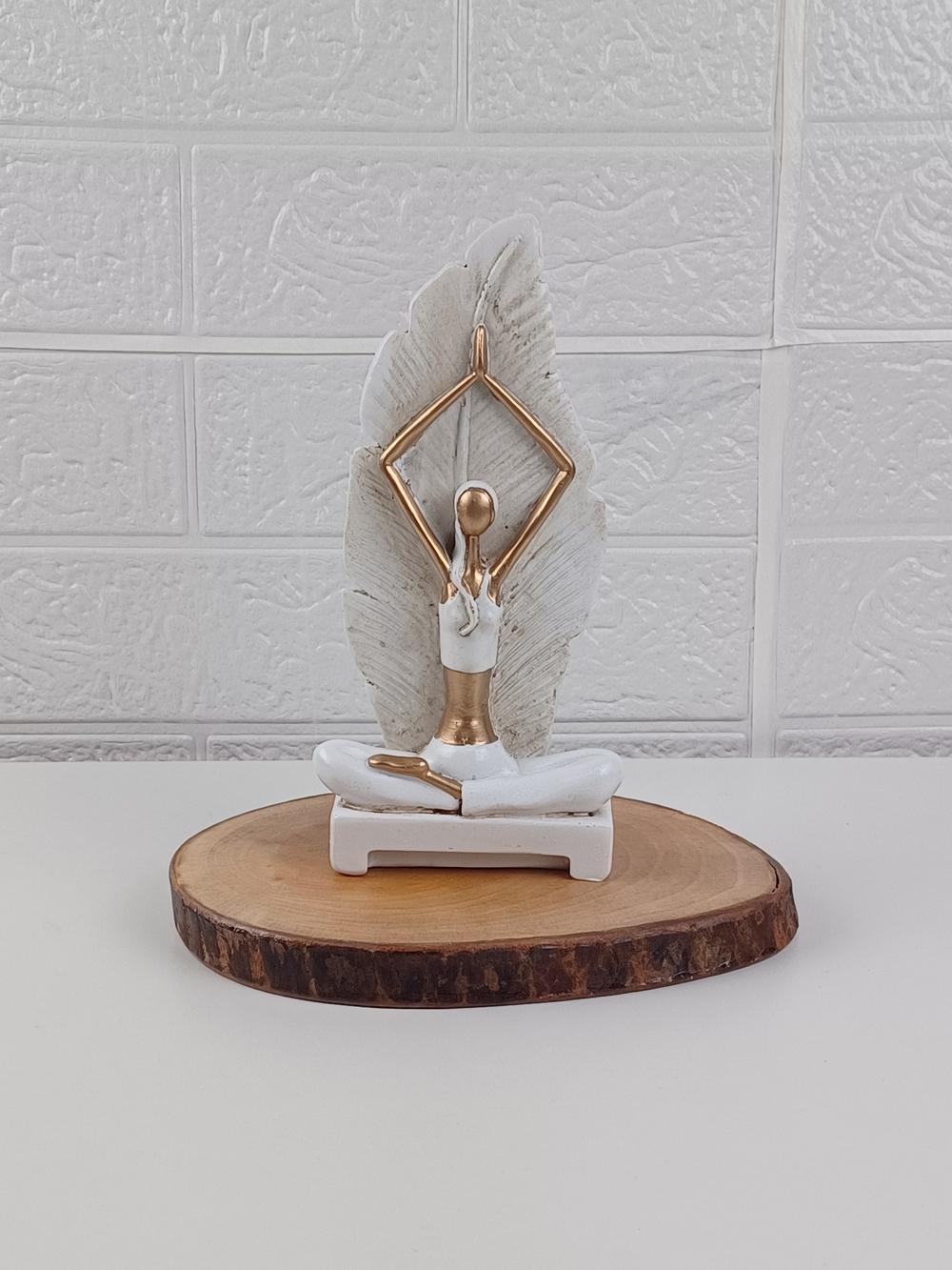 White and Gold Meditative Pose Sculpture for Home Decor